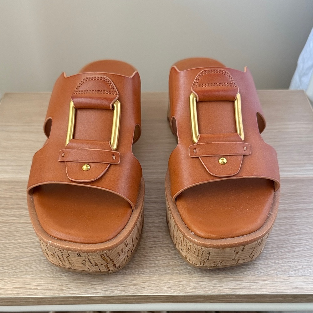 Franco Sarto Tan Leather Platform Mules